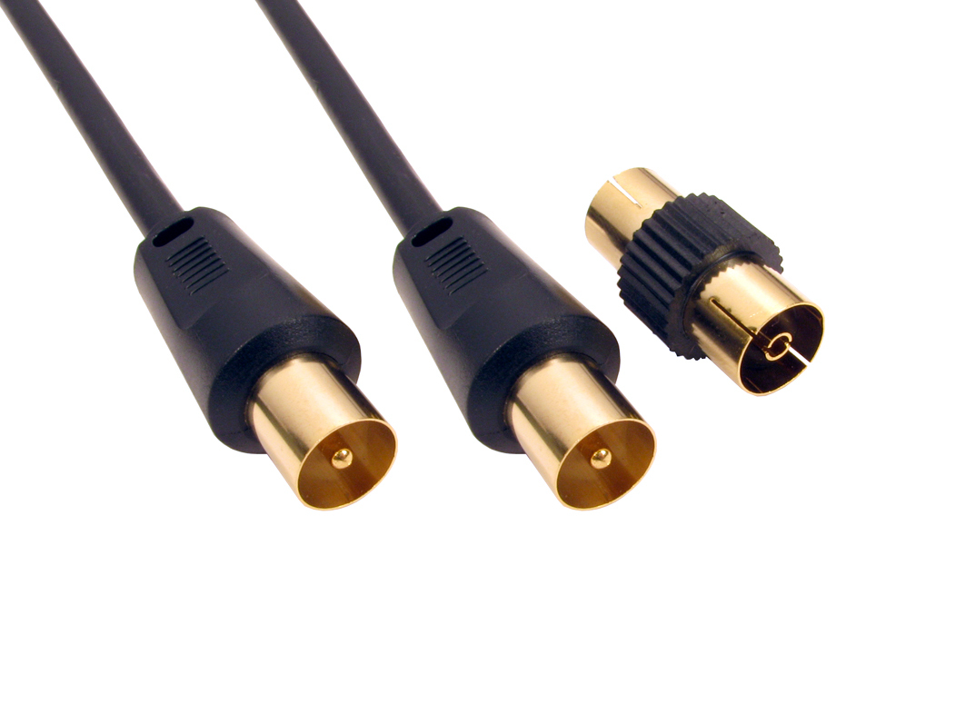 RF Fly Lead Coaxial Aerial Cable Digital TV Male to M Extension GOLD 1m 2m 3m 5m 